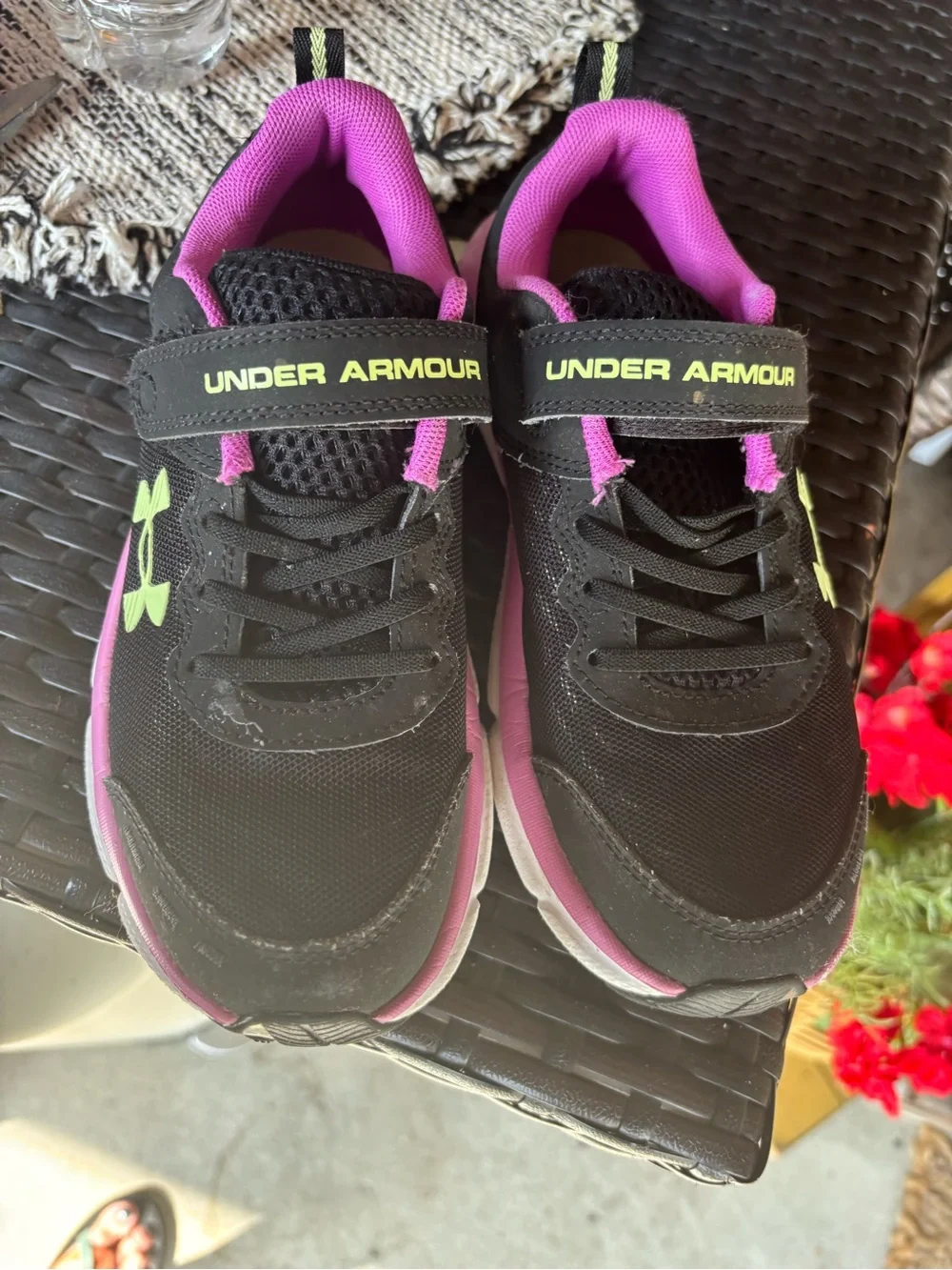 Under Armour Black Sneakers with Pink & Neon Green Accents - Kids